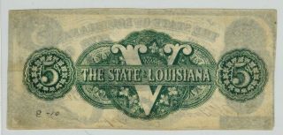 1862 THE STATE OF LOUISIANA $5 Obsolete Currency 3rd Series 2