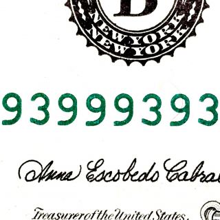 2003a $1 Frn Fancy Serial Number B93999393f Binary Note U.  S.  Currency One Dollar