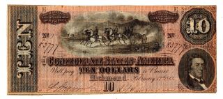 T - 68 Confederate $10 Feb.  17th 1864 - Very Fine
