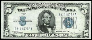 1934 United States $5 Dollar Silver Certificate Note Au Pinholes