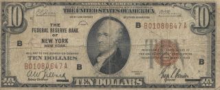 1929 Fed Reserve Bank Of York $10.  00 Bank Note,  National Currency