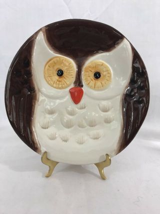 2 Vintage Mid Century Modern Ceramic Wide Eyed Hoot Owl Salad Dessert 8” Plates