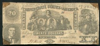 T - 20 1861 $20 Twenty Dollars Csa Confederate States Of America Note