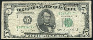 1950 - C $5 Five Dollars Star Frn Federal Reserve Note York,  Ny