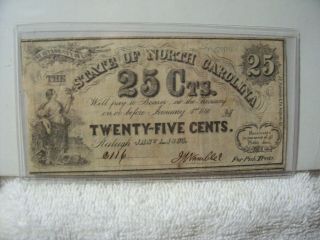 Authentic 1863 Confederate North Carolina 25 Cents Note Currency A Rarity 5