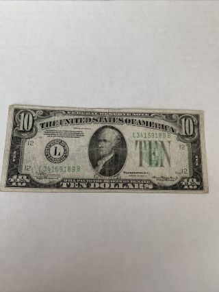 1934 A Series $10 Bill American Currency Ten Dollar Federal Reserve Note