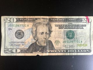$20 Unique Serial Number Birthday Date Dollar Bill Anniversary July 31 1967