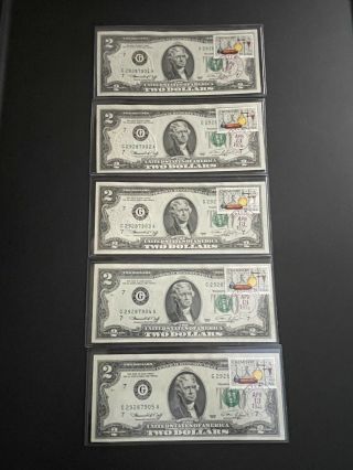 5 Consecutive Serial Uncirculated 1976 $2 Two Dollar Bill First Day Issue