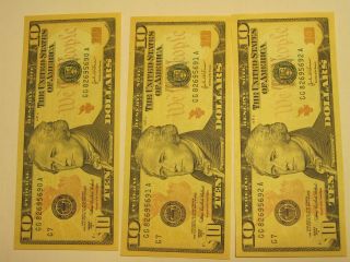3 Consecutive 2004 A Ten Dollar Federal Reserve Notes