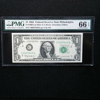 $1 1963 Frn Philadelphia,  Fr 1900 - Cm Mule Pmg 66 Epq Gem Unc.
