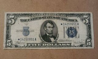 1934 C $5 Five Dollar Silver Certificate ☆star Note☆