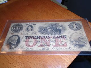 $1 1857 Tiverton Bank - Tiverton,  Ri Obsolete Currency Bank Note No.  4796