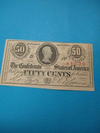 Confederate Richmond Fifty Cents Note Of The Confederate States