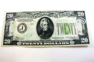 One United States 1934 Twenty Dollar Federal Reserve Note Very Fine Kansas City