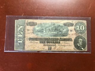 1864 $10 Ten Dollar Confederate States Of America Note.  Richmond