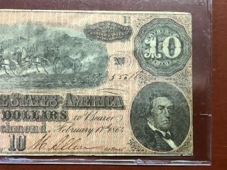 1864 $10 Ten Dollar Confederate States of America Note.  Richmond 3