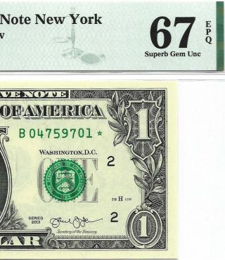 2013 $1 York Star ⭐️ Frn,  Pmg Gem Uncirculated 67 Epq Banknote