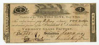 1814 $2 The Vermont Glass Factory - Salisbury Vermont Note At Farmers Bank (ny)