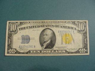 Series 1934a Ten Dollar North Africa $10 Silver Certificate Bright Yellow Seal
