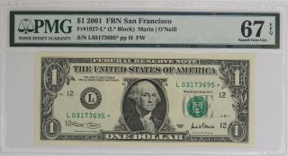 2001 $1 Federal Reserve Star Note San Francisco Pmg Gem Unc 67 Epq (695)