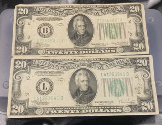 Series 1934 B And L $20 Twenty Dollars Federal Reserve Note