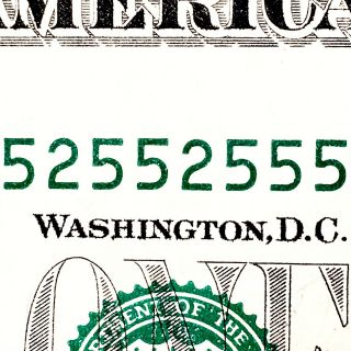 2006 $1 Frn Fancy Serial Number A52552555c Binary Note U.  S.  Currency Dollar Bill
