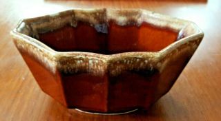 Vintage Hull Pottery Brown & Cream Drip Glaze Planter 447 Usa Leaf Shaped