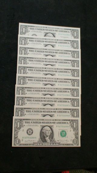 10 Consecutive 1981 One Dollar Federal Reserve Notes York District $1 Bills