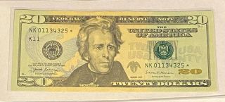 2017 (k) $20 Twenty Dollar Bill Federal Reserve Note Dallas Star Note Nk01134325