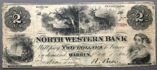 1861 Northwestern Bank Of Warren Pa $2 Bank Note