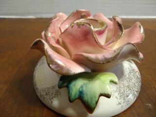 Vintage Ceramic Rose Candle Stick Holder,  Made In Japan 3