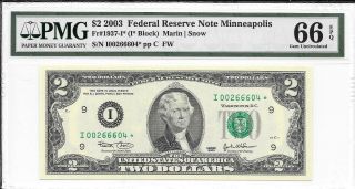 2003 Minneapolis $2 Star Frn (i Block) Pmg 66 Epq Gem Uncirculated
