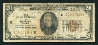 Fr.  1870 - E 1929 $20 Frbn Federal Reserve Bank Note Richmond,  Va
