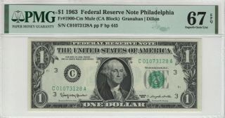 1963 $1 Federal Reserve Note Philadelhia Fr.  1900 - Cm Mule Pmg Gem 67 Epq