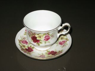 Vintage Queen Anne,  Bone China Tea Cup,  Footed Saucer,  Multi - Floral,  Gold Trim