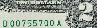 Radar / Low Serial Number 2009 $2 Dollar Bill / Federal Reserve Note Fancy Cu