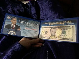 Barack Obama Limited Edition Inauguration Legal Gold Overlay $5 Bank Note Signed