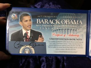 Barack Obama Limited Edition Inauguration Legal Gold Overlay $5 Bank Note Signed 2