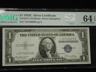1935e Fr 1614 $1 Dollar Silver Certificate Pmg 64 Epq