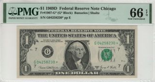 1969 D $1 Federal Reserve Star Note Chicago Fr.  1907 - G Pmg Gem Unc 66 Epq (230)