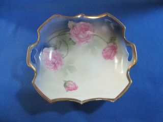 Antique Prov Saxe Es Germany Hand Painted Porcelain Handled Dish Bowl Roses
