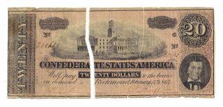 T - 67 Pf - 3 Cr - 505 1864 Confederate States Of America Twenty Dollar Note No.  2x161