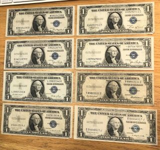 Eight (8) $1 1935 Federal Reserve Notes Series A - B - C - D - E - F - G - H -