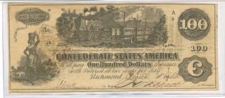 Confederate States Of America 1862 One Hundred Dollar,  Cut Cancel