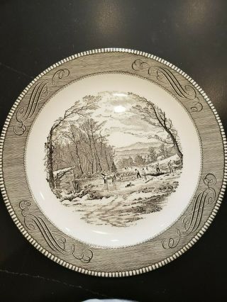 Royal Currier Ives Black " Winter Country  Getting Ice " Chop Plate Platter 12 "