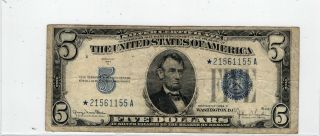 Series 1934 D Blue Seal $5 Five Dollars Silver Certificate Star Note