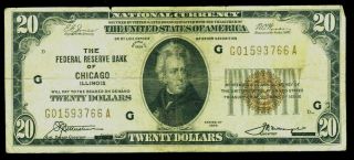 Series Of 1929 U.  S.  National Currency Frbn Chicago,  Il $20 Bank Note