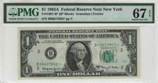 1963 A $1 Federal Reserve Star Note York Fr.  1901 - B Pmg Gem 67 Epq