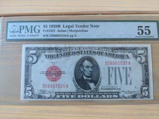 1928 B $5 Five Dollars Federal Reserve Note Red Seal Pmg 55