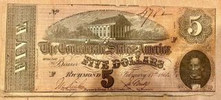 Confederate Currency,  Confederate States Of America,  Five Dollars,  1864